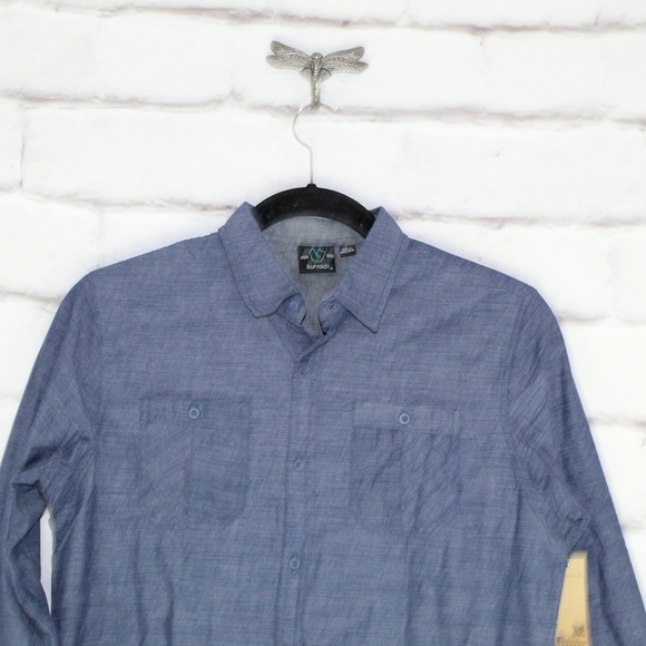 NEW Burnside Long Sleeve Button Down Shirt Denim L - Picture 2 of 8